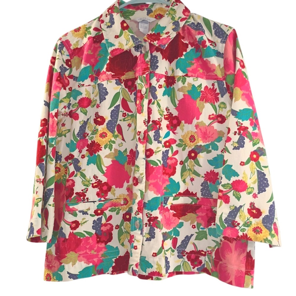 Vintage City Blues By Koret Flower Floral Pattern Jacket Women's Size Large EUC‎